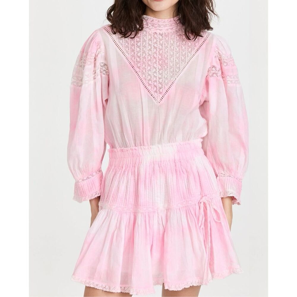 LOVESHACKFANCY Viola Hand Dye Island Pink Cottagecore Mini Dress Women's Small